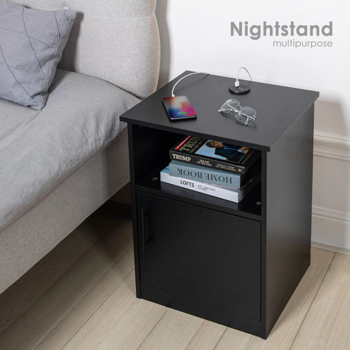 Egil - Modern Wide Top Open Shelf Cabinet Nightstand with Charging Station  BO-HA   