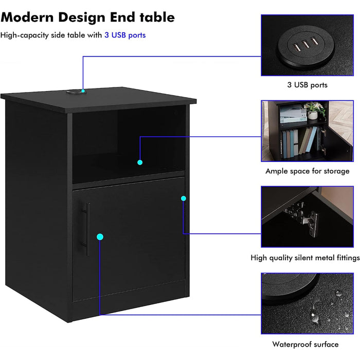 Egil - Modern Wide Top Open Shelf Cabinet Nightstand with Charging Station  BO-HA   