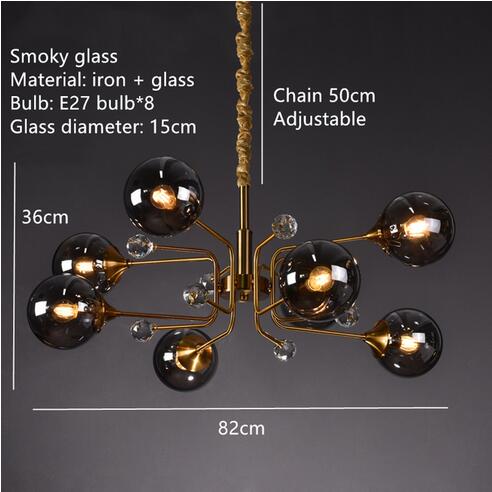 Eira Glass bubble chandelier Kitchen Island light  BO-HA 8 Balls-Gray With led bulbs 