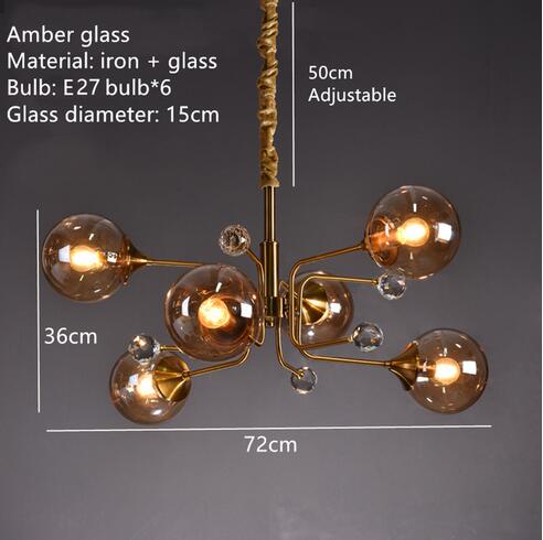 Eira Glass bubble chandelier Kitchen Island light  BO-HA 6 Balls-Amber With led bulbs 