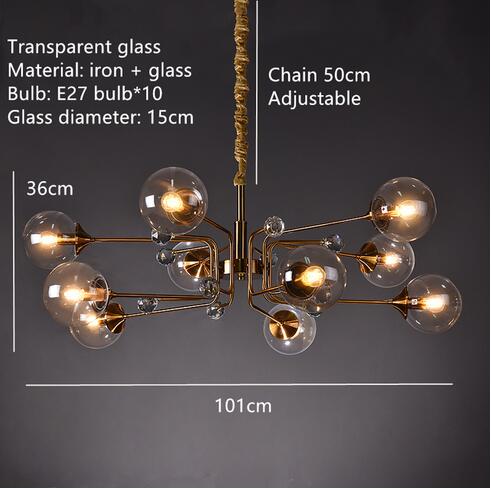 Eira Glass bubble chandelier Kitchen Island light  BO-HA 10 Balls-Clear With led bulbs 