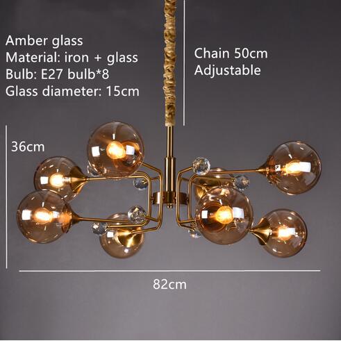 Eira Glass bubble chandelier Kitchen Island light  BO-HA 8 Balls-Amber With led bulbs 