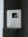 Selma modern metal wall art – 35 cm brushed stainless steel panel with a small inset image, wall-mounted