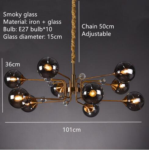 Eira Glass bubble chandelier Kitchen Island light  BO-HA 10 Balls-Gray With led bulbs 