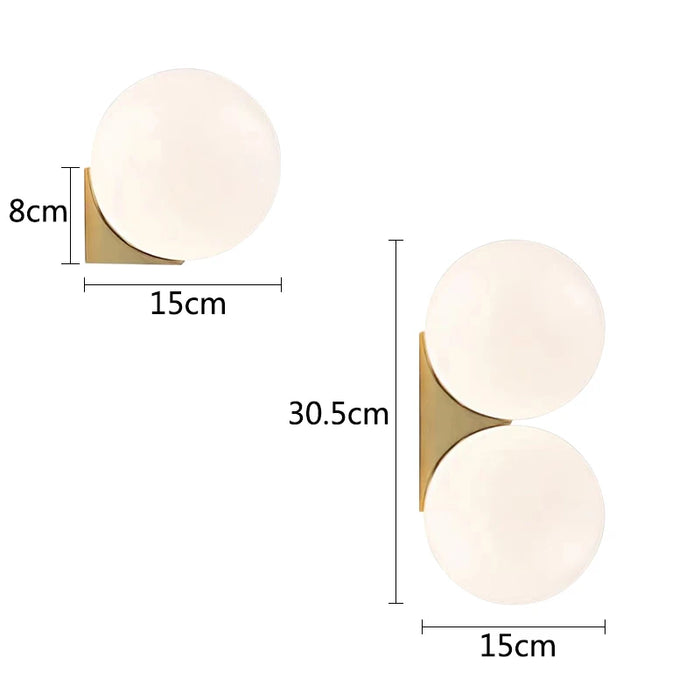 Solja – glass orb wall sconce dimensions – single head 8 x 15 cm and double head 30.5 x 15 cm