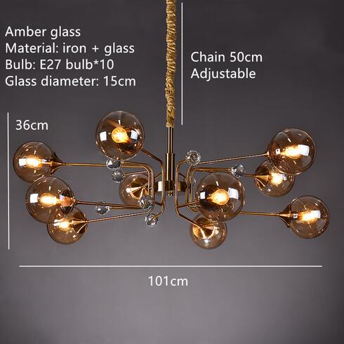 Eira Glass bubble chandelier Kitchen Island light  BO-HA 10 Balls-Amber With led bulbs 