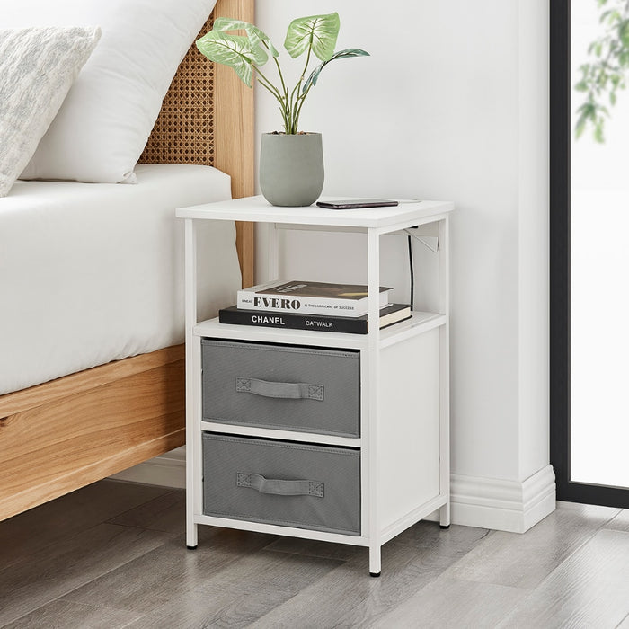 Eilif - Modern 3 Drawer Nightstand with Charging Station  BO-HA 2 Drawer White  