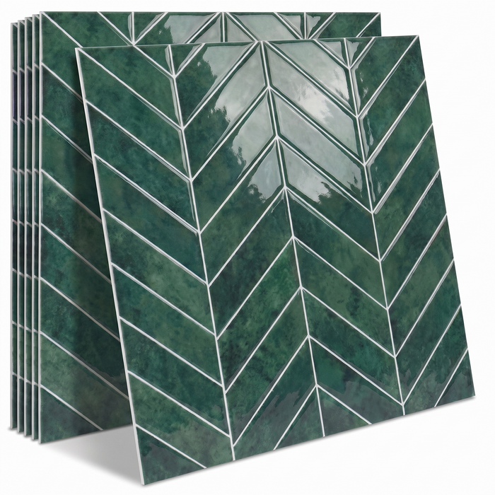 Ebba – Nordic Peel-and-Stick Kitchen Backsplash Tile BO-HA Emerald Herringbone