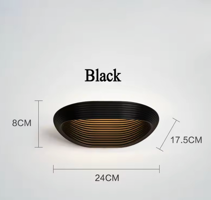 Engla Modern Minimalistic Wall Sconce in black, dimension diagram showing 24cm width, 17.5cm height and 8cm depth - BO-HA