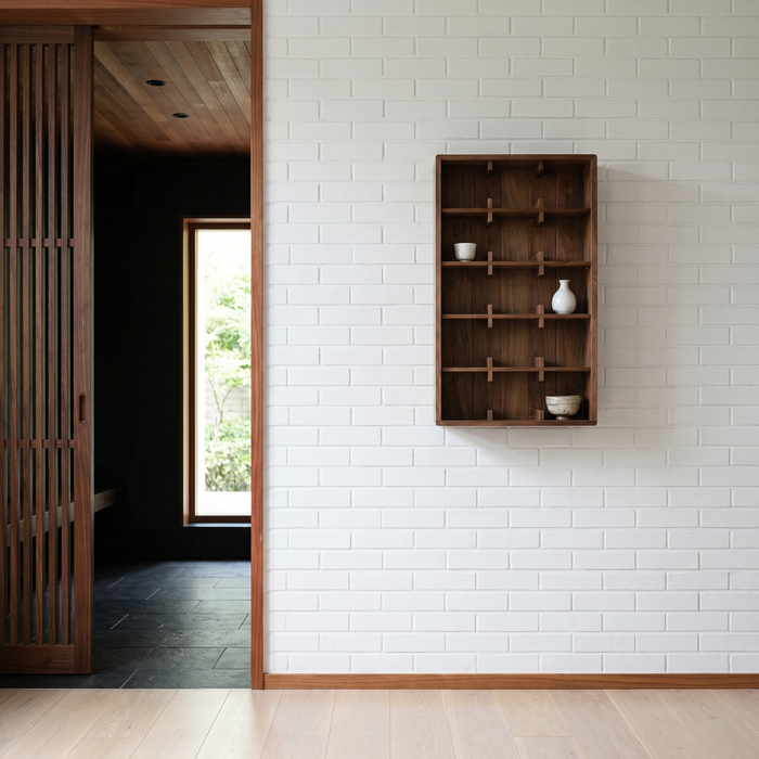 Leif - Solid Walnut Wall Mounted Cup Shelf Display Shelf with Compartments