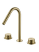 Kilde brushed gold bathroom faucet – knurled hot and cold handles, detail view