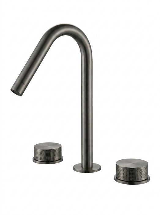 Kilde gunmetal bathroom faucet in grey with knurled dual handles