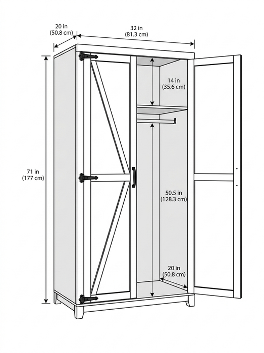 Torkil - Farmhouse Armoire Wardrobe with Barn Doors BO-HA