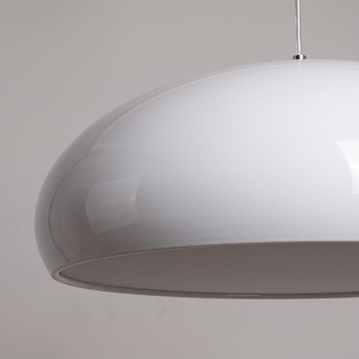 White dome pendant light shade detail — glossy Scandinavian pendant light in 60 cm