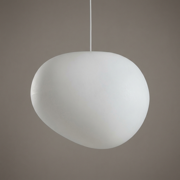Nanna 42 cm large white pendant light - milk white pebble shade over a dining table, minimalist design