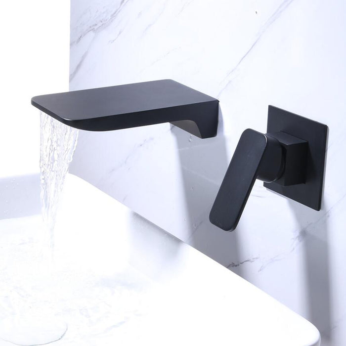 Kelsye - Modern Wall Mount Waterfall Bathroom Faucet  BO-HA Black  