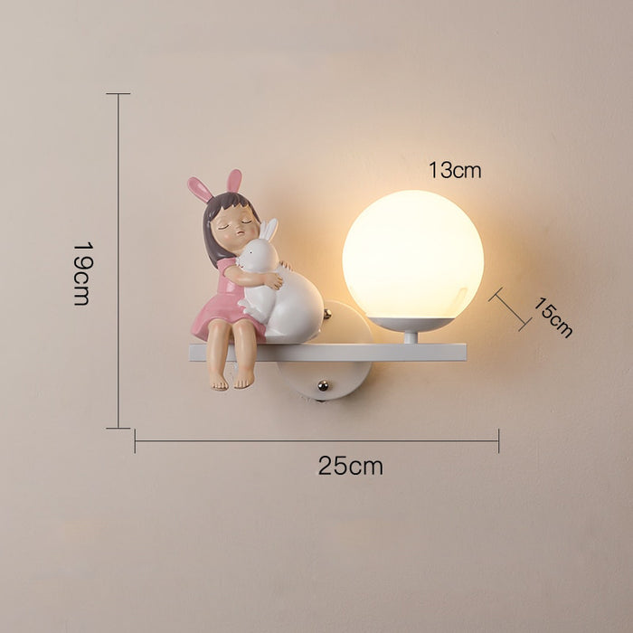 Leevi - Nursery Light Fixture Childrens Lighting  BO-HA Girl With Rabbit Left White