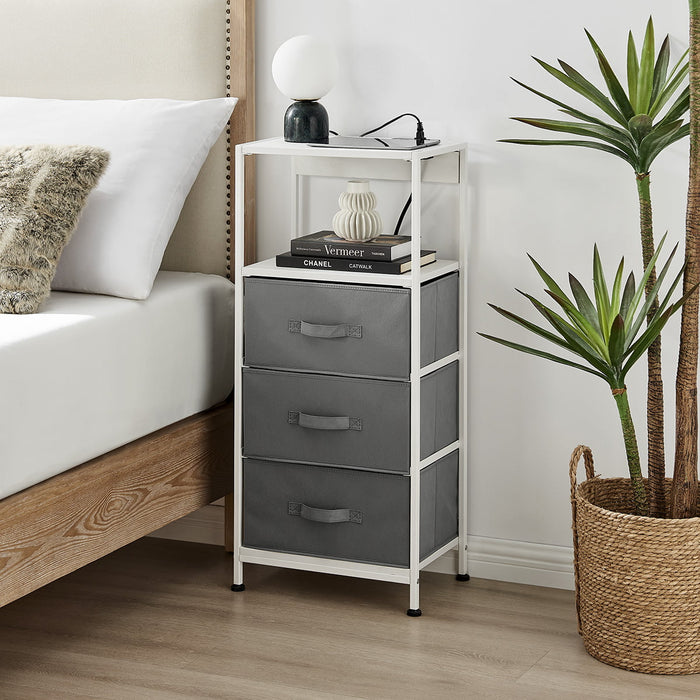 Eilif - Modern 3 Drawer Nightstand with Charging Station  BO-HA 3 Drawer White  