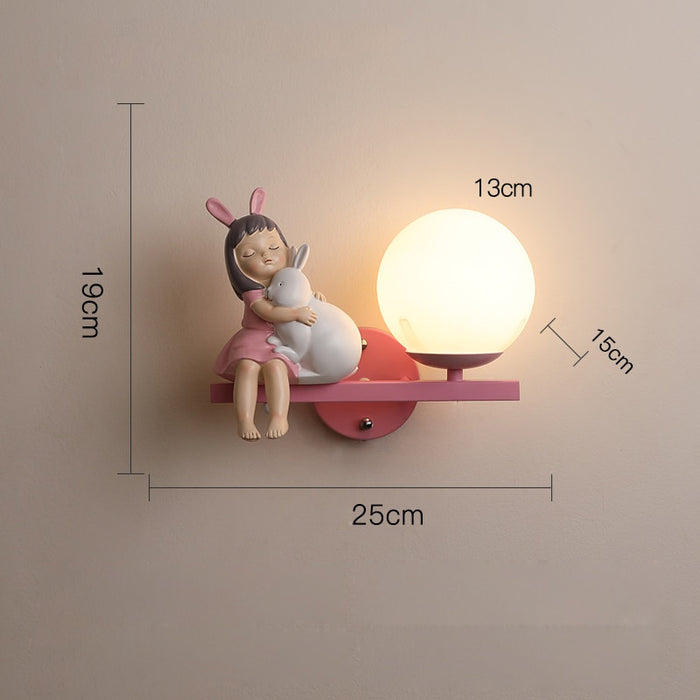 Leevi - Nursery Light Fixture Childrens Lighting  BO-HA Girl With Rabbit Left Pink