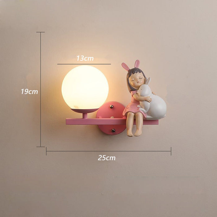 Leevi - Nursery Light Fixture Childrens Lighting  BO-HA Girl With Rabbit Right Pink