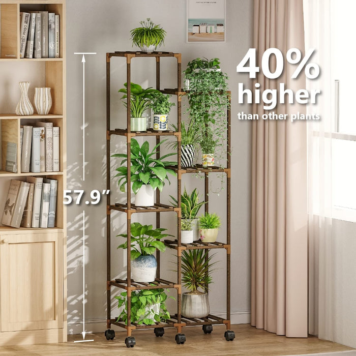 Halstein - Tall Plant Stand Tiered Plant Stand Plant Shelf Indoor & Outdoor Plant Shelf Flower Stand  BO-HA Rectangle with wheel  