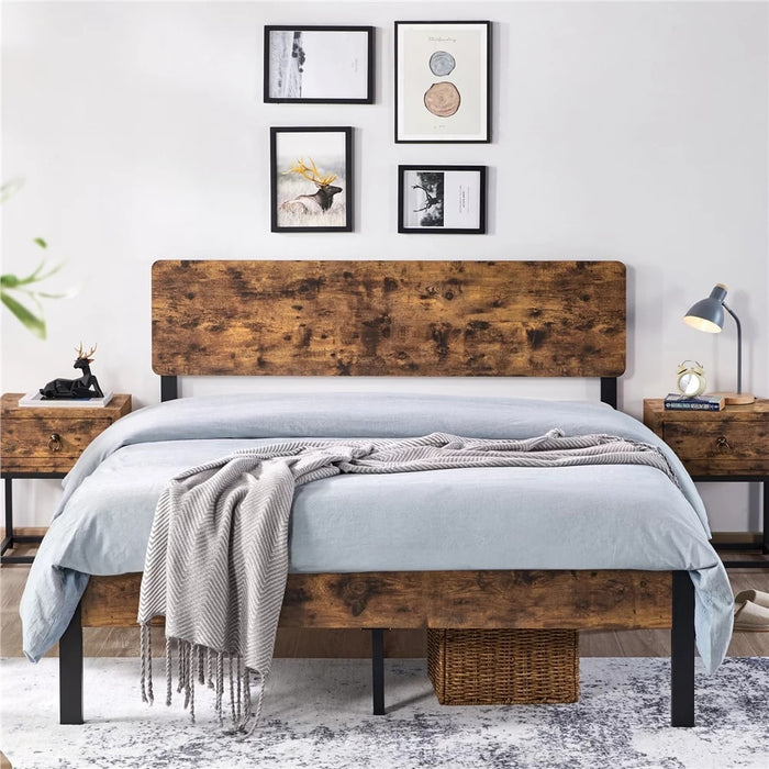 Stig - Nordic Wooden Bed Frame Queen Bed Frame with Storage  BO-HA Queen Size Rustic Brown 