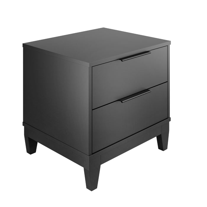 Torvald - Modern Double Drawer Black Nightstand Small Bedside Table  BO-HA   