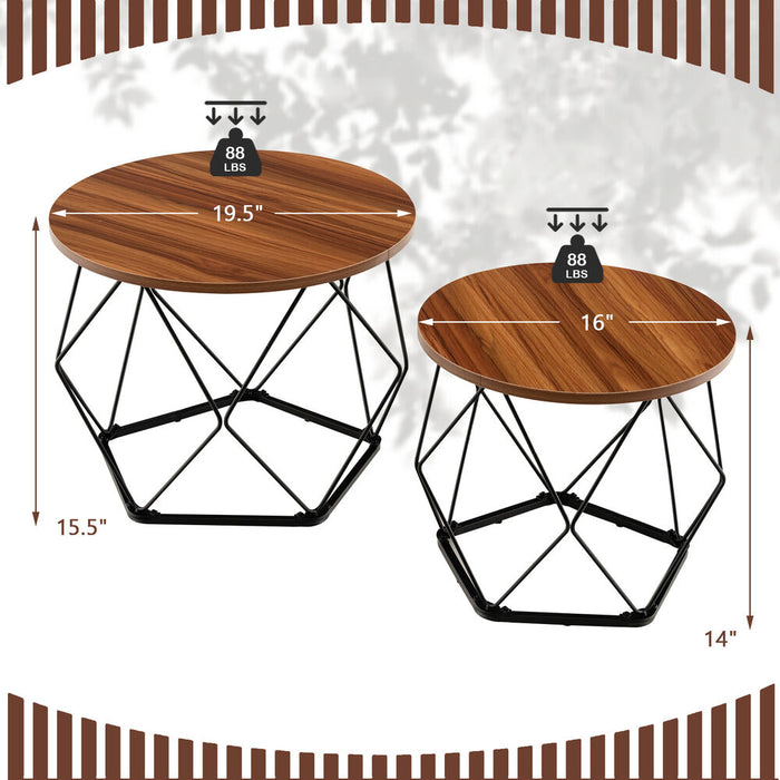 Ester - Round Wood Coffee Table Set of 2 Oval Coffee Table  BO-HA   