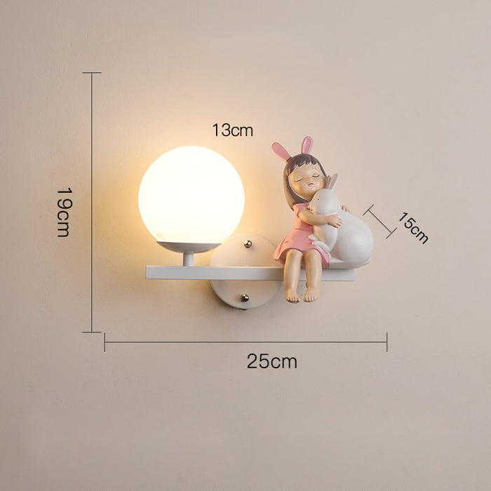 Leevi - Nursery Light Fixture Childrens Lighting  BO-HA Girl With Rabbit Right White