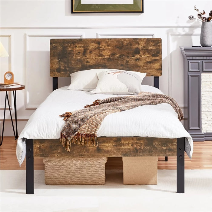 Stig - Nordic Wooden Bed Frame Queen Bed Frame with Storage  BO-HA Twin Size Rustic Brown 