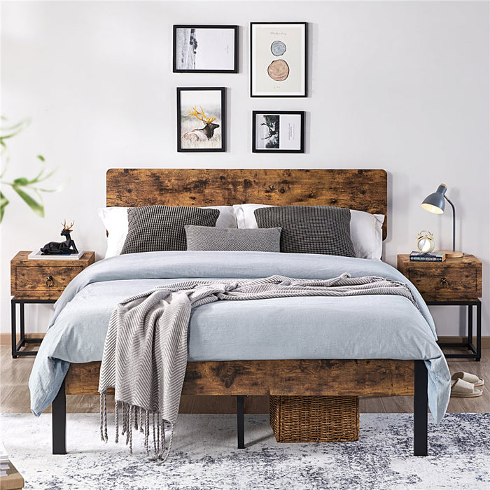 Stig - Nordic Wooden Bed Frame Queen Bed Frame with Storage  BO-HA Full Size Rustic Brown 