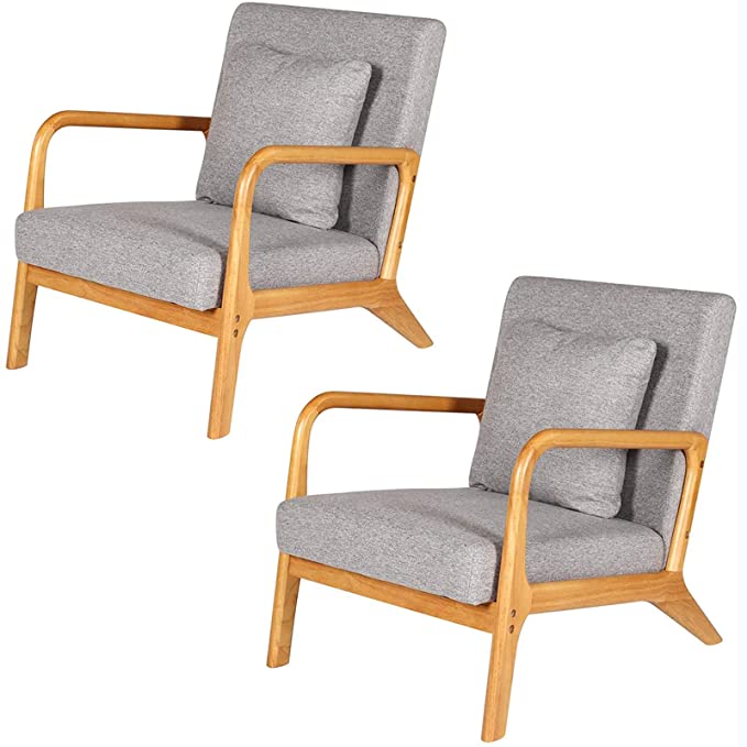 Maren - Living Room Accent Chairs Bedroom Chair Reading Armchair Indoor Wooden Chairs Reading Chair  BO-HA Grey 2pcs  