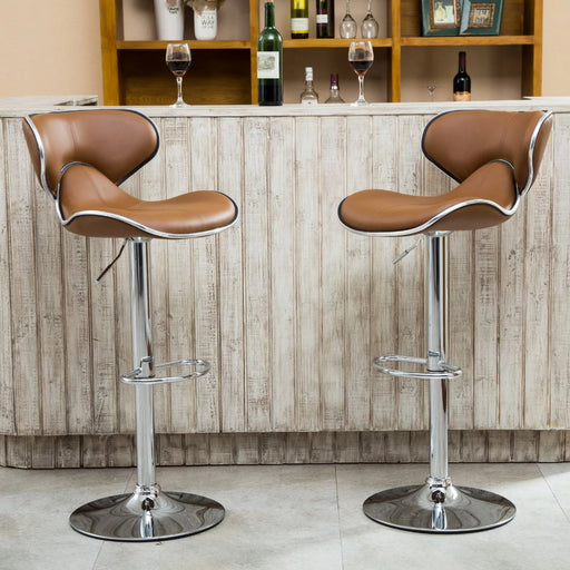 Anker - Bar Stool with Adjustable Height Set of 2 Leather Chair  BO-HA Brown  