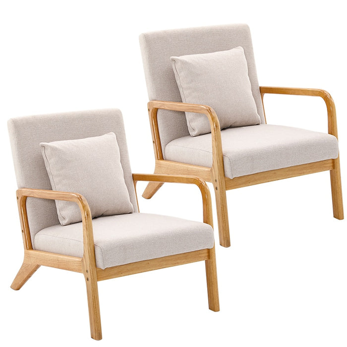 Maren - Living Room Accent Chairs Bedroom Chair Reading Armchair Indoor Wooden Chairs Reading Chair  BO-HA Oatmeal 2pcs  