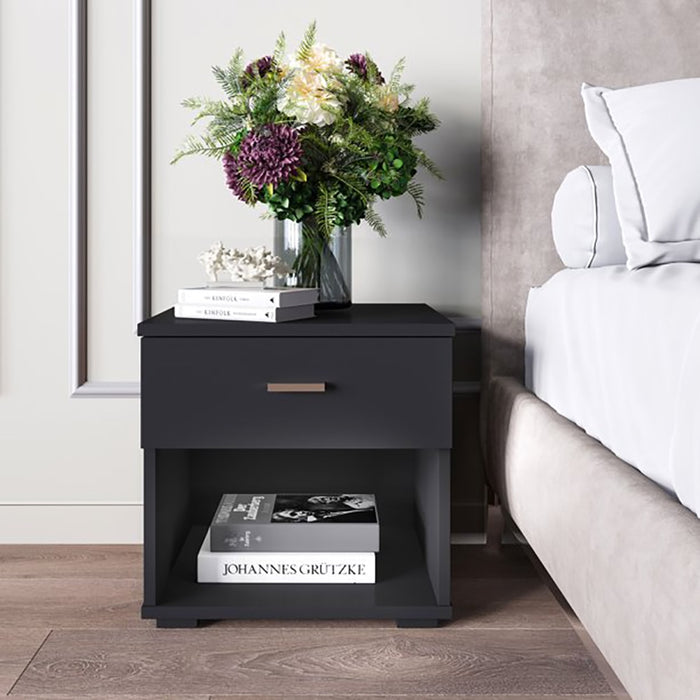 black bedside dresser Furniture of America Lucan II 3-Piece Farmhouse Black Dresser and 2 Nightstand Bedroom Set
