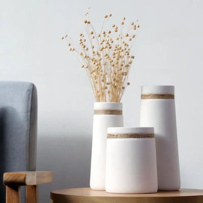 Signe - Modern White Vase with Hemp Rope Vases BO-HA Set of Three  