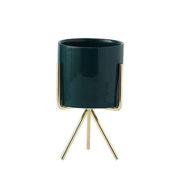 Ida - Ceramic Flower Planters with Modern Stand  BO-HA M Dark Green Without hole 