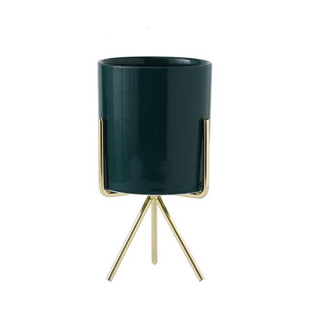 Ida - Ceramic Flower Planters with Modern Stand  BO-HA L Dark Green Without hole 