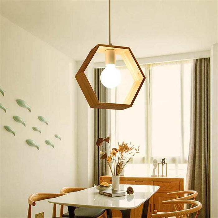 Asta - Geometric Hanging Wooden Lights For Bedroom  BO-HA Hexagon Cold White 